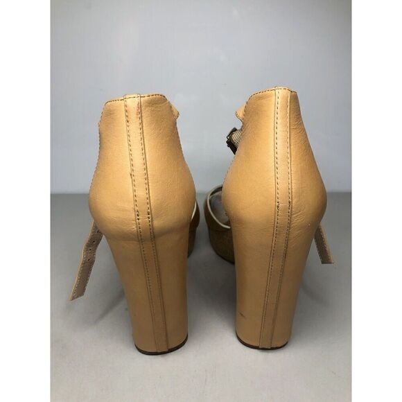 DKNY Natural Brown Leather Peep Toe Strap Dress High Heels Women’s sz 9M US/40EU - Picture 8 of 16